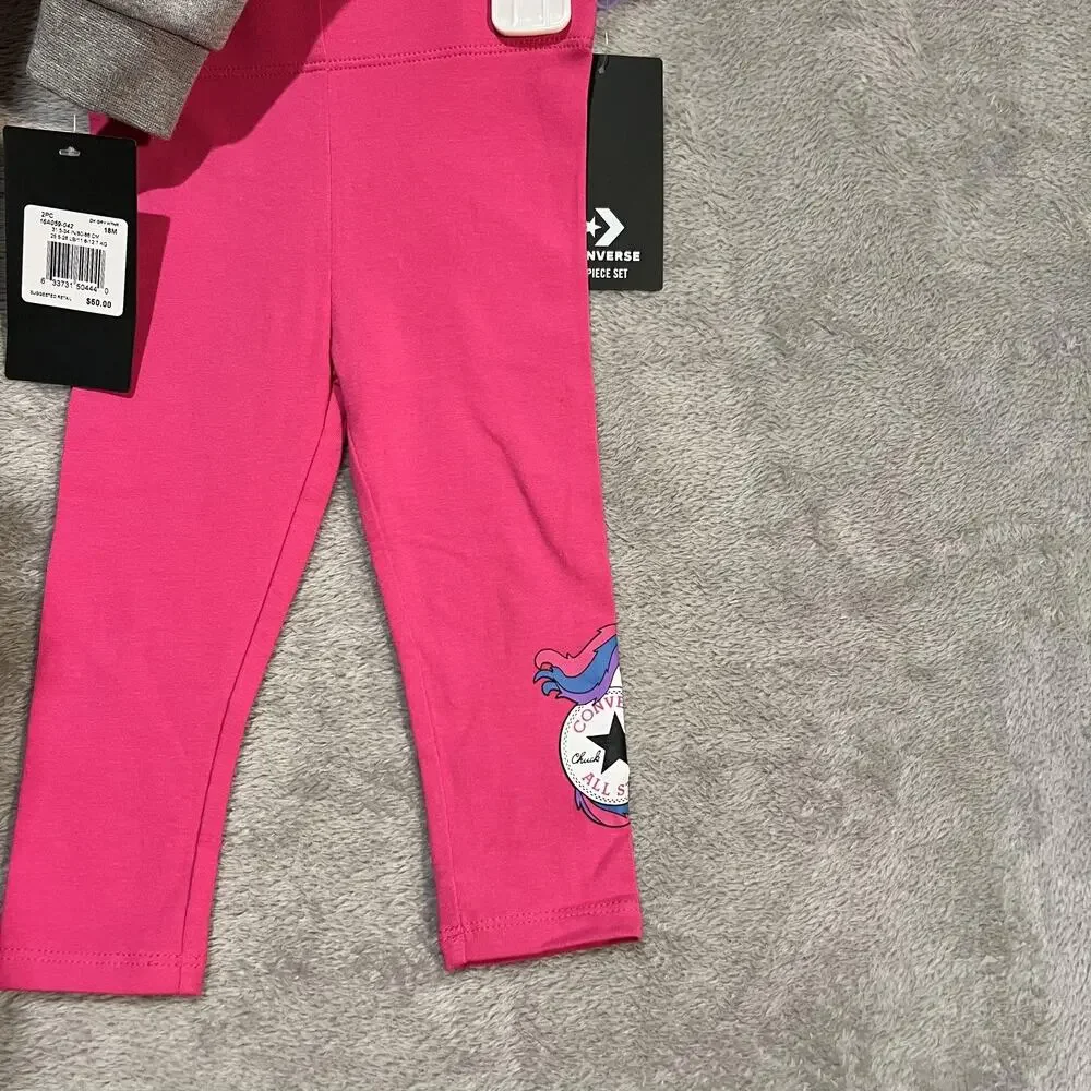 Converse 2 Piece Hoodie Leggings Set Toddler Girls 18M Pink Unicorn All Star